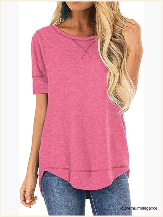 Tops - Short Sleeve Side Split Casual Loose Tunic Top